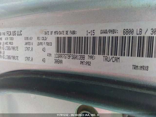 1C6RR7GT9FS601398 RAM 1500 Slt