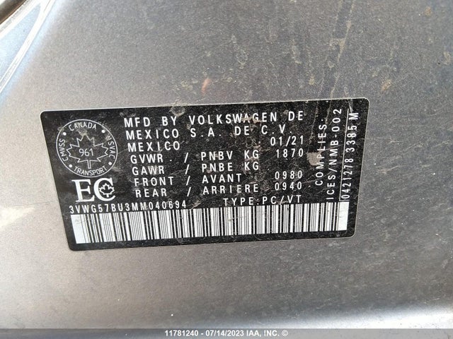 3VWG57BU3MM040694 Volkswagen Jetta Sel Premium