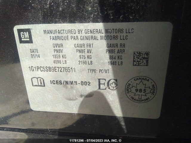 Chevrolet CRUZE LT 2014 1G1PC5SB9E7276511 Image 9