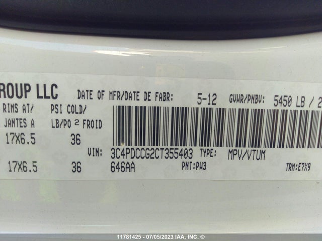 Продаж на аукціоні авто 2012 Dodge Journey Sxt, vin: 3C4PDCCG2CT355403, номер лоту: 11781425