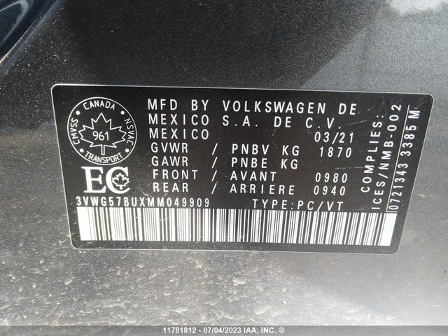 3VWG57BUXMM049909 Volkswagen Jetta Sel Premium
