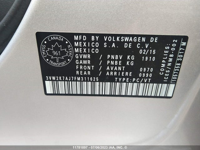 3VW2K7AJ7FM311625 Volkswagen JETTA S