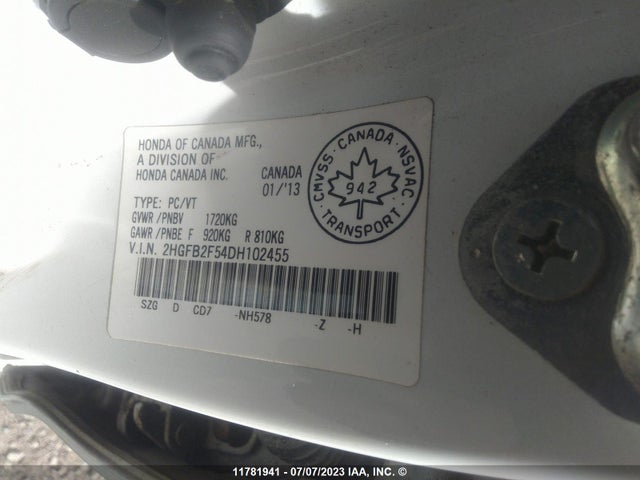 Продаж на аукціоні авто 2013 Honda Civic Lx, vin: 2HGFB2F54DH102455, номер лоту: 11781941