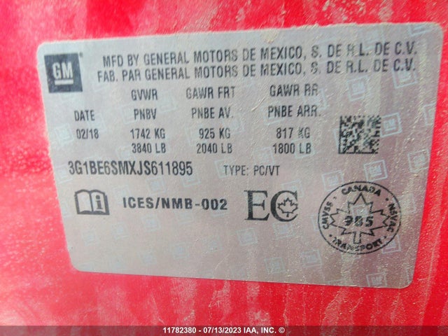 Chevrolet CRUZE LT 2018 3G1BE6SMXJS611895 Image 9
