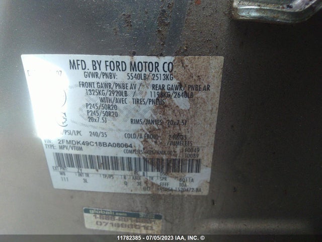 11782385 :رقم المزاد ، 2FMDK49C18BA08064 vin ، 2008 Ford Edge Limited مزاد بيع