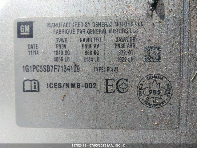 Chevrolet CRUZE LT 2015 1G1PC5SB7F7134109 Image 9