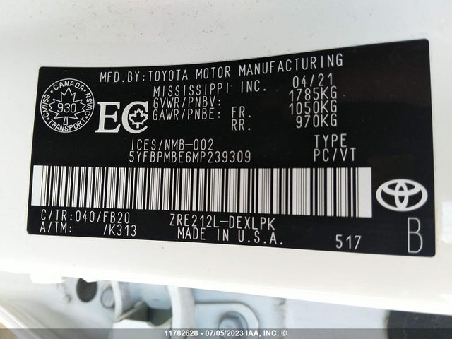 Toyota COROLLA LE 2021 5YFBPMBE6MP239309 Image 9