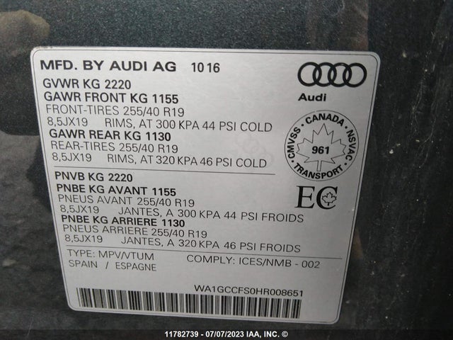 WA1GCCFS0HR008651 Audi Q3 Prestige