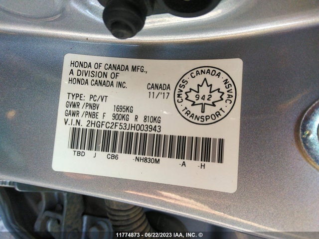 Honda Civic Lx 2018 2HGFC2F53JH003943 Image 9