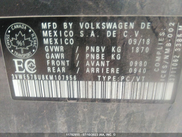 3VWE57BU8KM107956 Volkswagen JETTA SEL