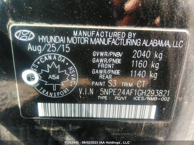Hyundai SONATA 2016 5NPE24AF1GH293821 Image 9
