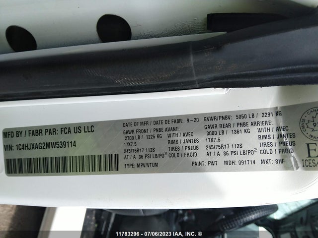 1C4HJXAG2MW539114 Jeep TJ
