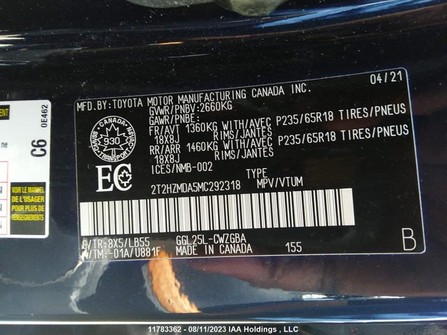 2T2HZMDA5MC292318 Lexus RX 350