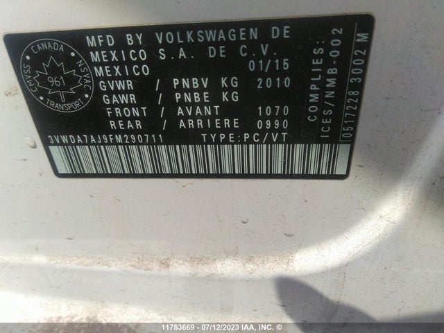 3VWDA7AJ9FM290711 Volkswagen JETTA TDI
