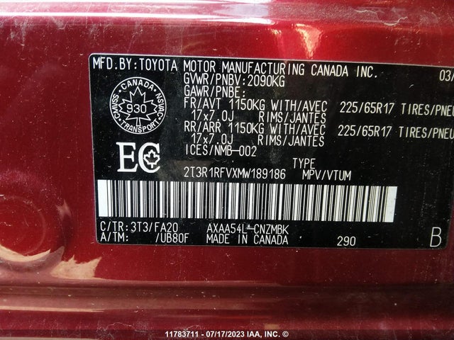 Toyota RAV4 2021 2T3R1RFVXMW189186 Image 9