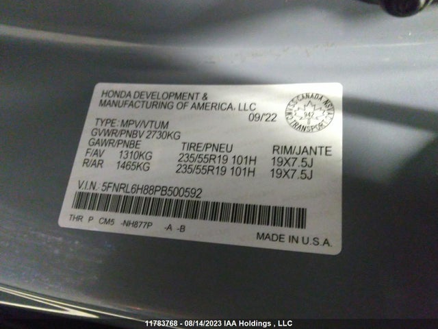 Honda Odyssey Touring 2023 5FNRL6H88PB500592 Image 9