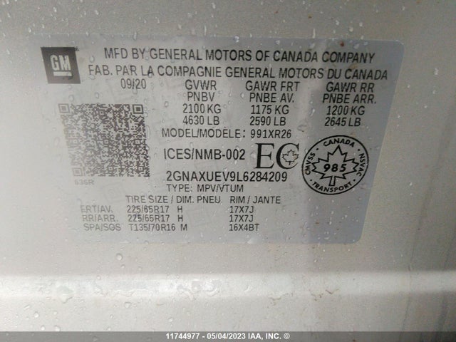 Chevrolet EQUINOX LT 2020 2GNAXUEV9L6284209 Image 9