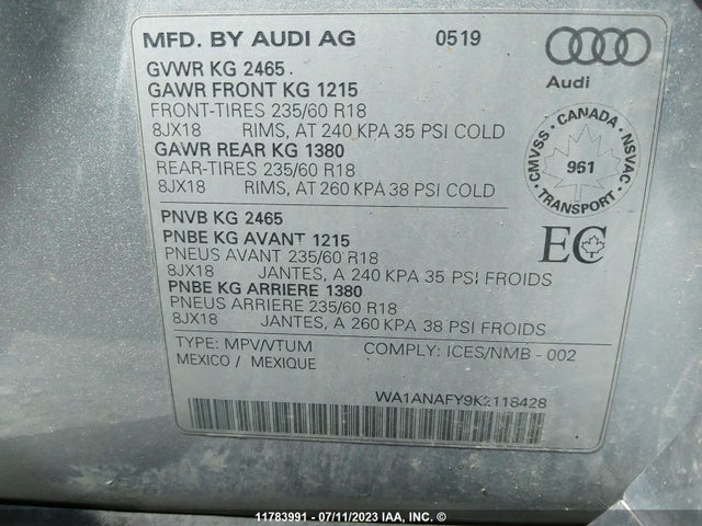 WA1ANAFY9K2118428 Audi Q5 PREMIUM