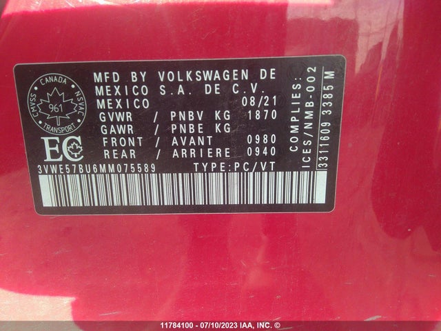 3VWE57BU6MM075589 Volkswagen JETTA SEL