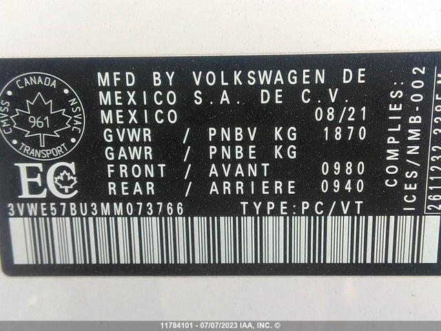 3VWE57BU3MM073766 Volkswagen JETTA SEL