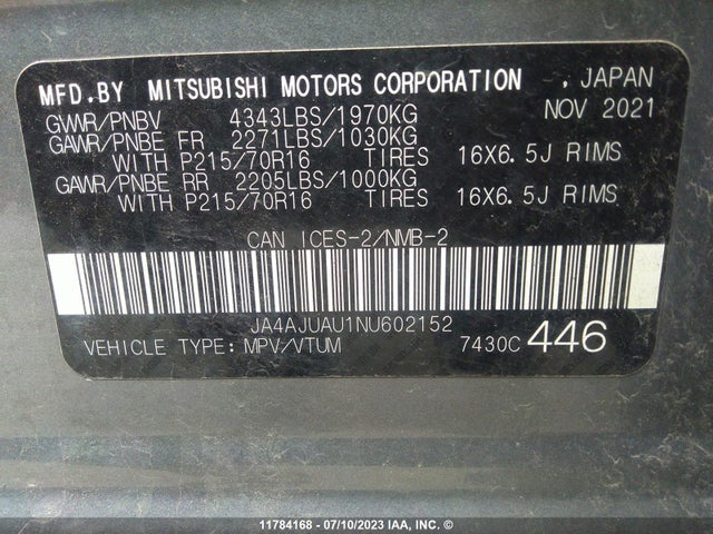 JA4AJUAU1NU602152 Mitsubishi RVR ES