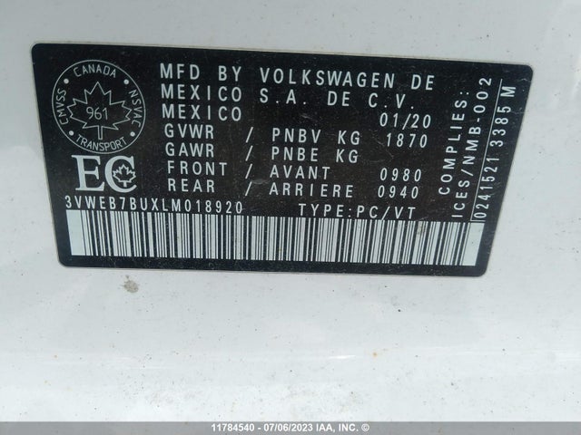 3VWEB7BUXLM018920 Volkswagen JETTA SEL