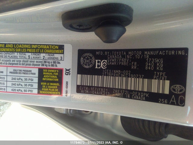 Toyota Corolla Le/eco 2019 2T1BPRHE9KC190737 Image 10