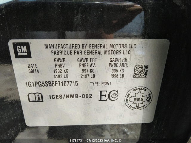 Chevrolet CRUZE LTZ 2015 1G1PG5SB6F7107715 Image 9