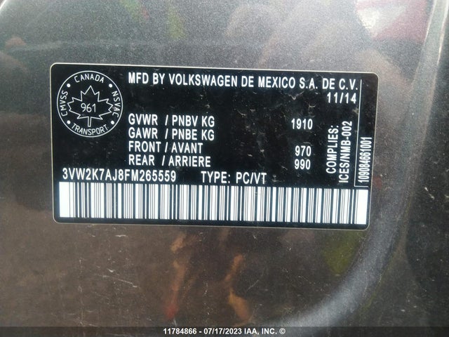 Volkswagen JETTA S 2015 3VW2K7AJ8FM265559 Image 10