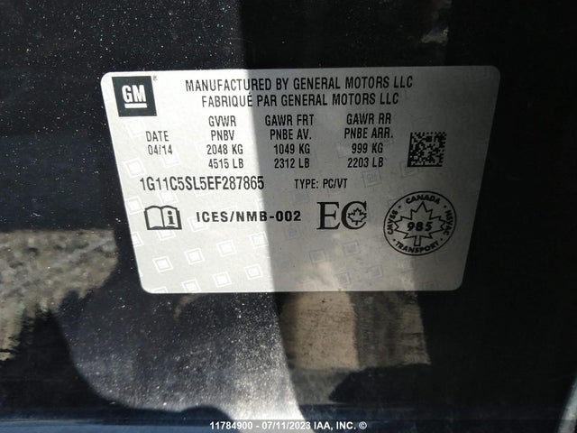 Chevrolet MALIBU 1LT 2014 1G11C5SL5EF287865 Image 9
