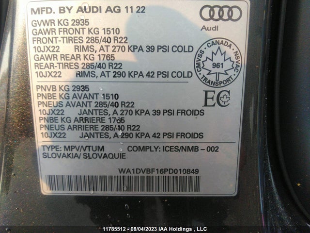 WA1DVBF16PD010849 Audi Q8 Progressiv