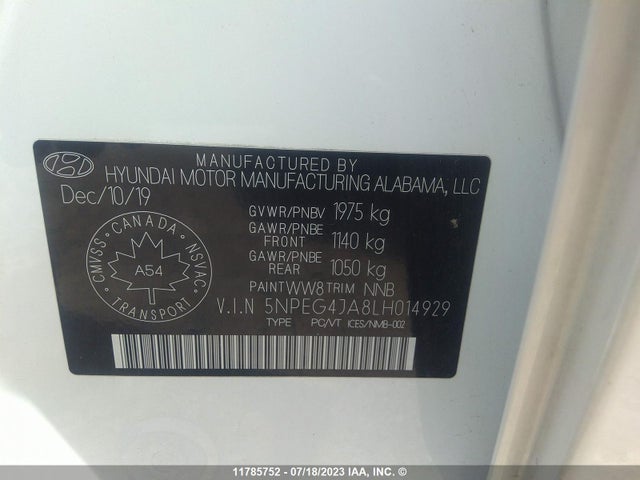 Hyundai SONATA 2020 5NPEG4JA8LH014929 Image 9