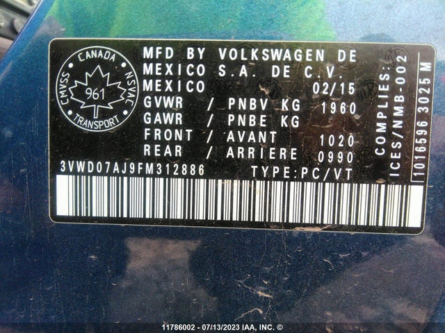 3VWD07AJ9FM312886 Volkswagen JETTA SE