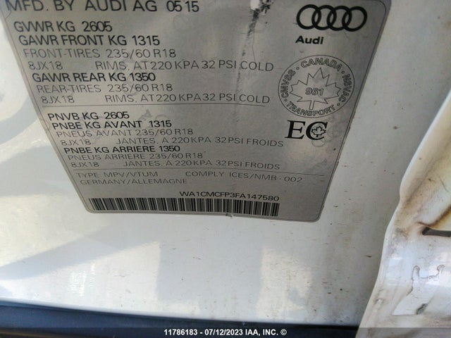 WA1CMCFP3FA147580 Audi Q5 Tdi/premium Plus