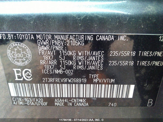 Toyota Rav4 Xle 2015 2T3RFREV9FW268919 Image 9