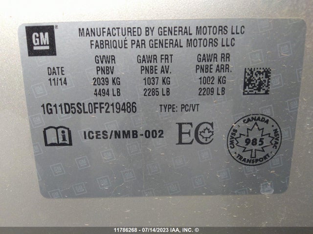 Chevrolet MALIBU 2LT 2015 1G11D5SL0FF219486 Image 9
