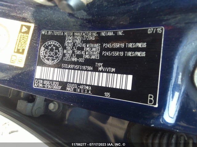 Toyota Highlander Xle 2015 5TDJKRFH5FS187984 Image 10