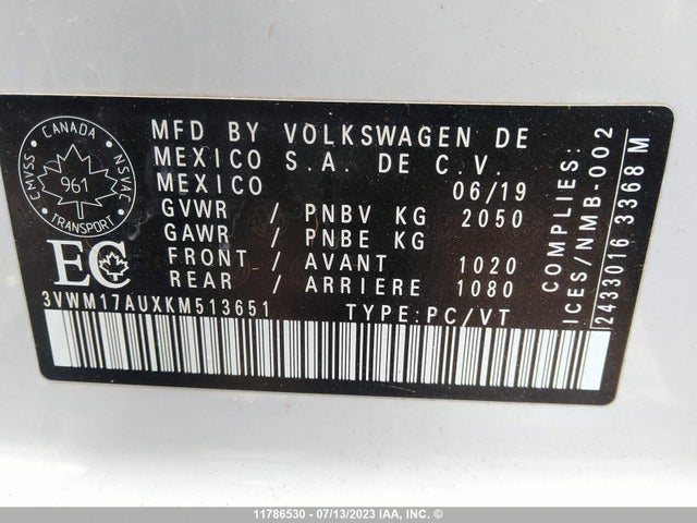 3VWM17AUXKM513651 Volkswagen Golf Alltrack S/se/sel