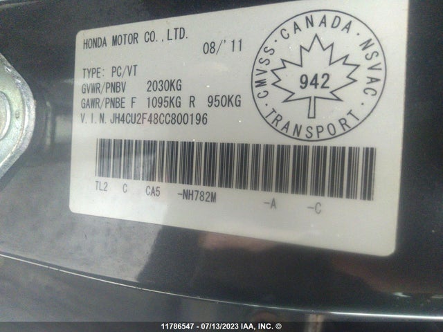 Продаж на аукціоні авто 2012 Acura Tsx, vin: JH4CU2F48CC800196, номер лоту: 11786547