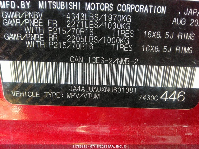 JA4AJUAUXNU601081 Mitsubishi RVR ES