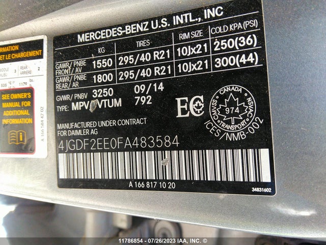 4JGDF2EE0FA483584 Mercedes-Benz Gl 350 Bluetec