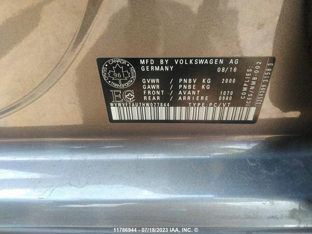 WVWVF7AU7HW077844 Volkswagen Golf R