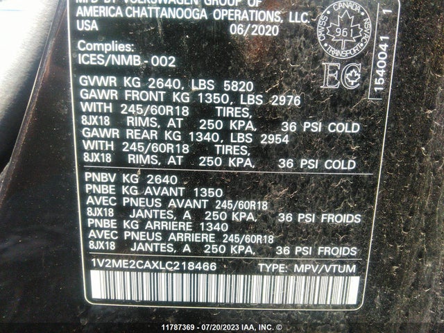 1V2ME2CAXLC218466 Volkswagen Atlas Cross Sport Se