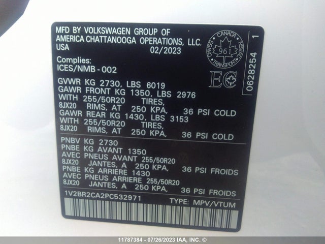 1V2BR2CA2PC532971 Volkswagen ATLAS SEL
