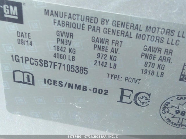 Chevrolet CRUZE LT 2015 1G1PC5SB7F7105385 Image 9
