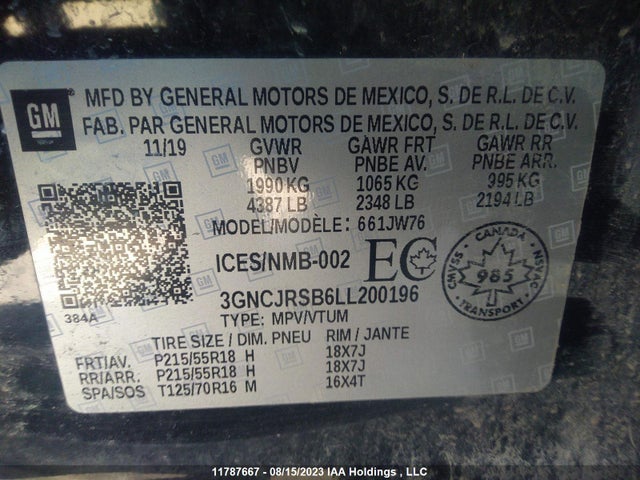 Chevrolet Trax Premier 2020 3GNCJRSB6LL200196 Image 9