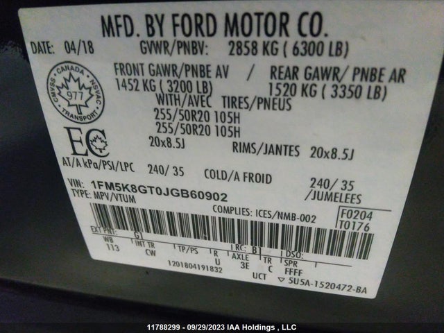 Ford EXPLORER SPORT 2018 1FM5K8GT0JGB60902 Image 9
