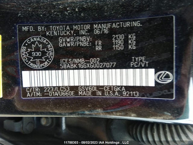 58ABK1GGXGU027077 Lexus ES 350
