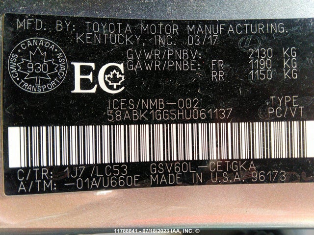 58ABK1GG5HU061137 Lexus ES 350
