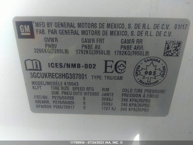 Chevrolet Silverado K1500 Lt 2017 3GCUKREC8HG307801 Image 9